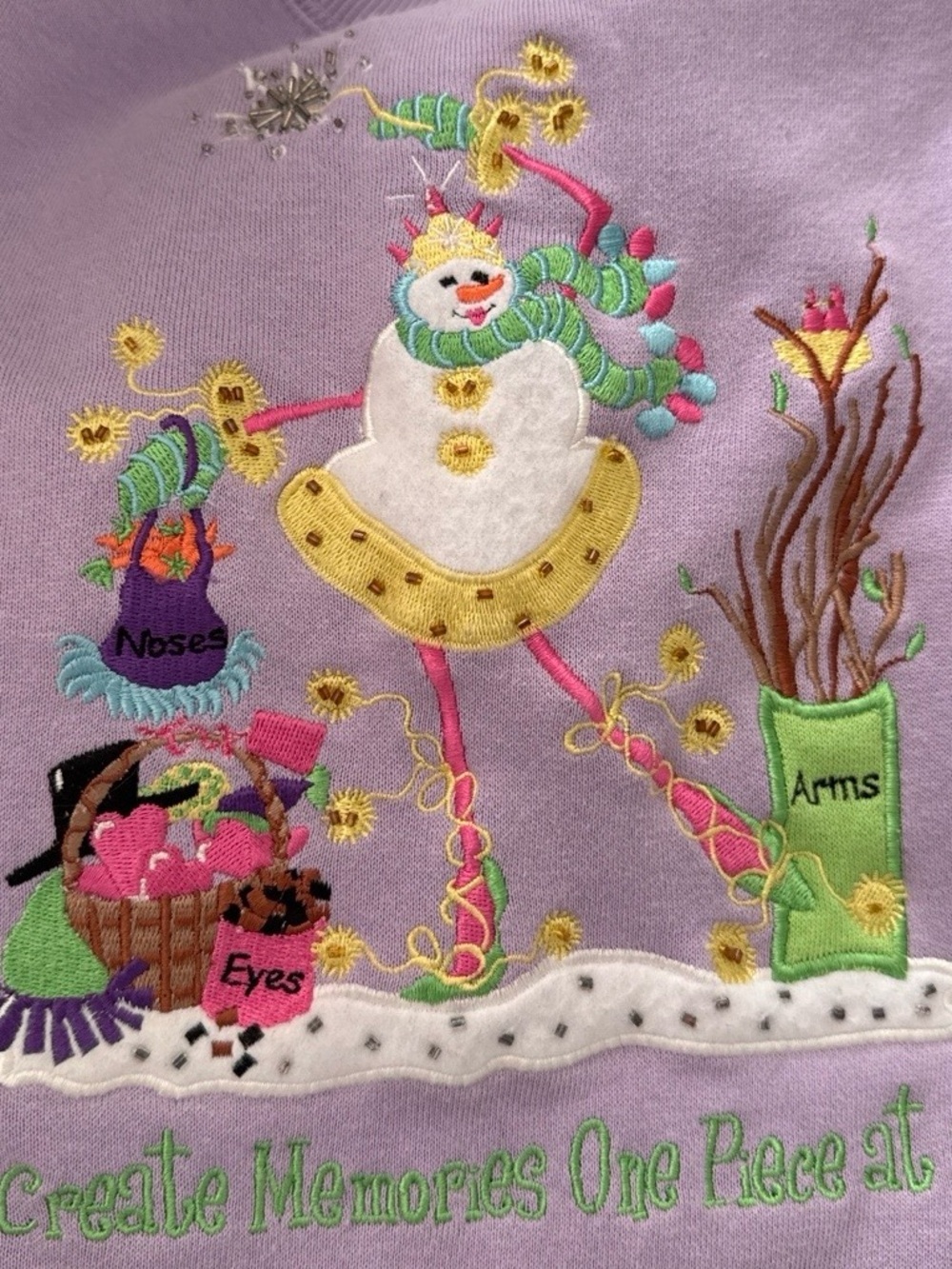 The Quacker Factory XL NWOT Lavender Snowman Sweatshirt Fleece Embroidered - Picture 2 of 9